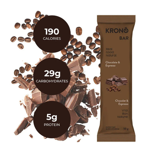 Barre énergétique chocolat et espresso de Krono Nutrition