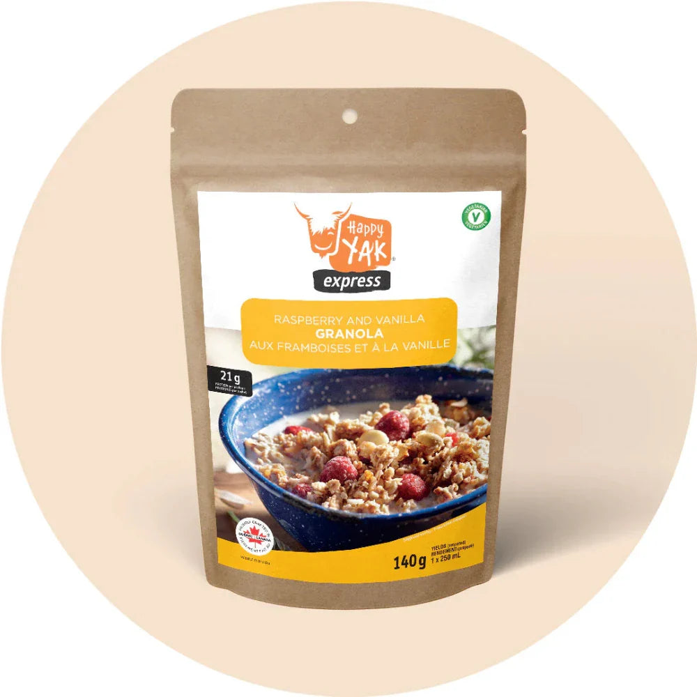 Granola aux framboises et à la vanille de Happy Yak - Pagaie Québec