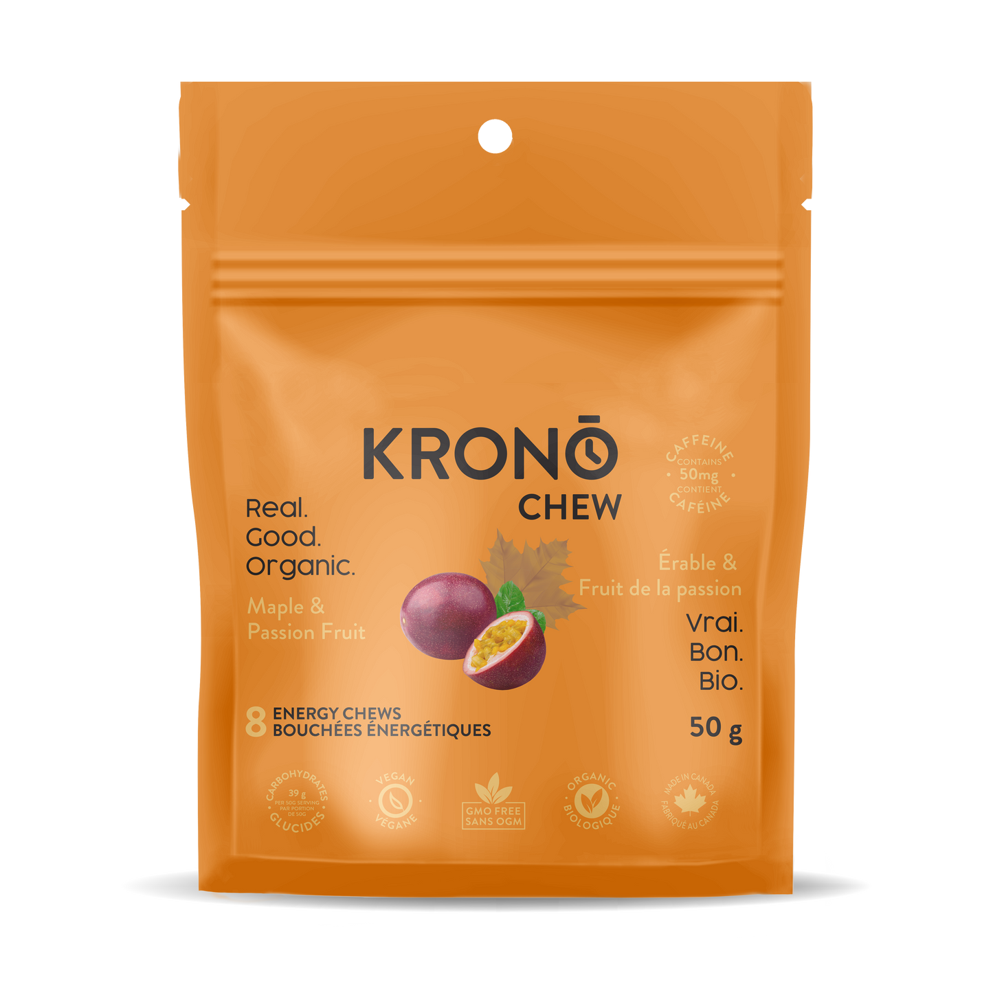 Bouchées énergétiques érable et fruit de la passion + CAFÉINE de Krono Nutrition