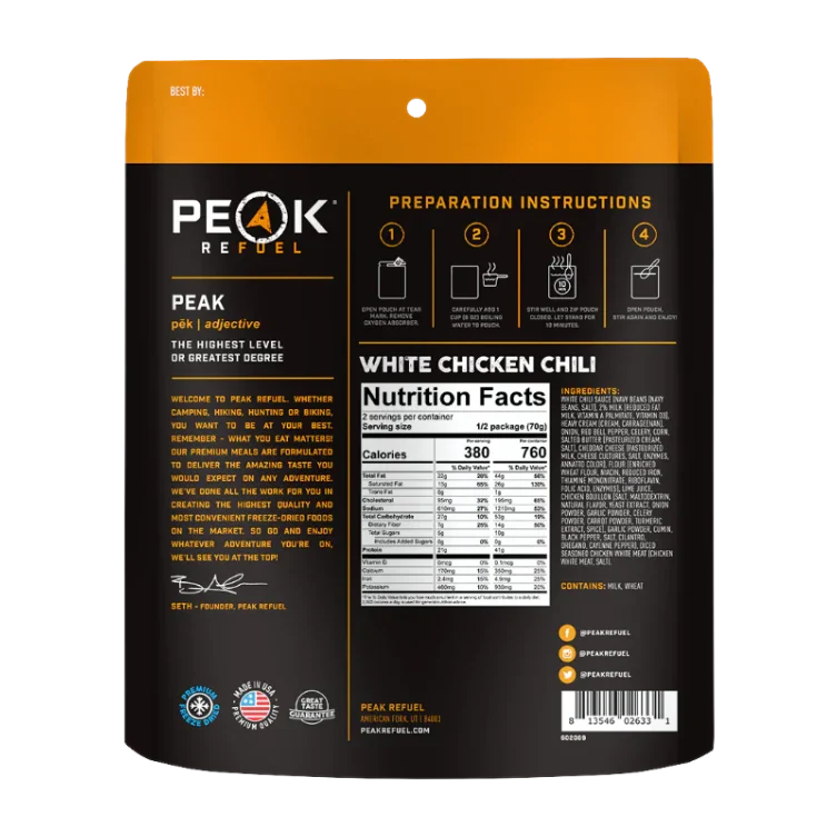 Chili blanc au poulet de Peak Refuel - Pagaie Québec
