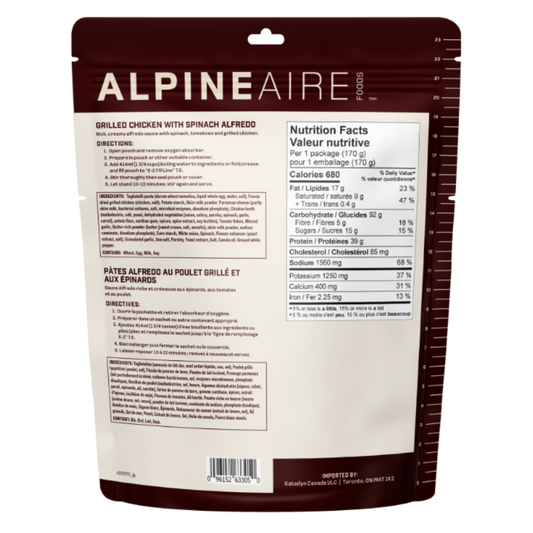 Pâtes Alfredo au poulet grillé et aux épinards de AlpineAire