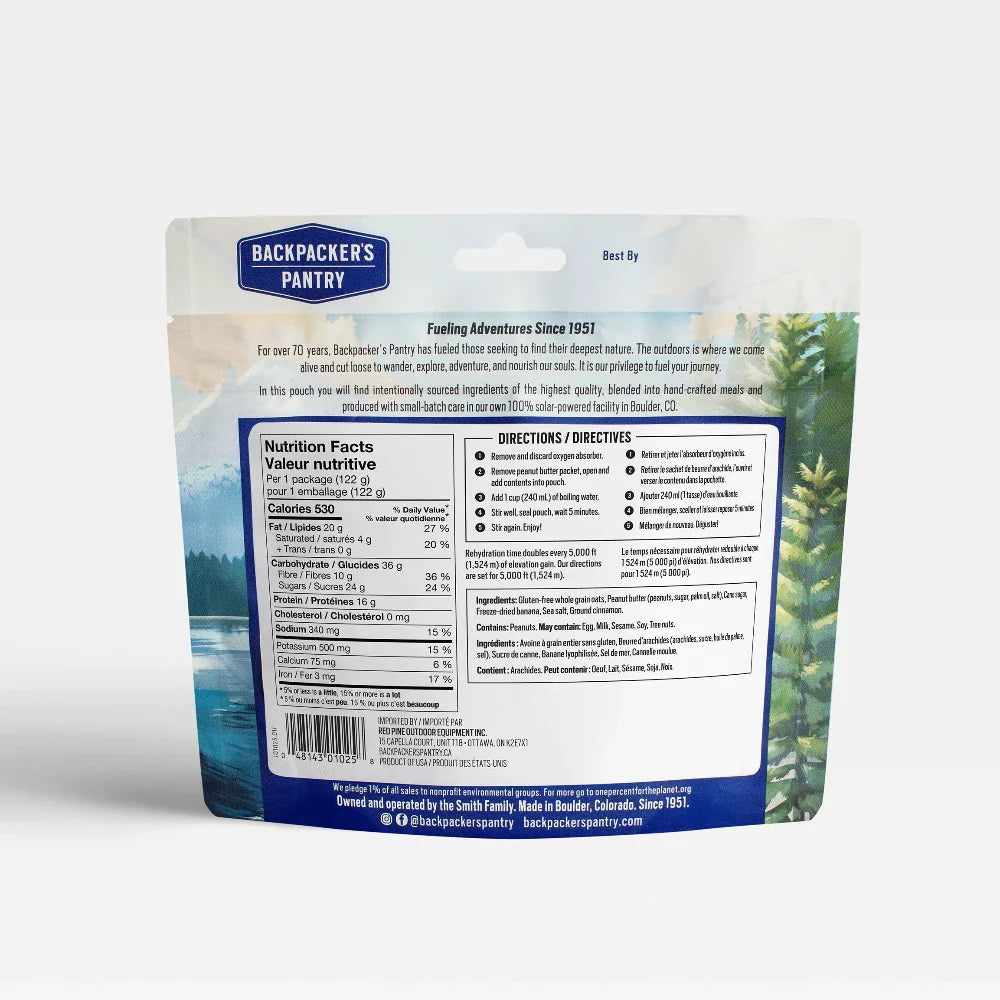Gruau beurre d'arachides et banane de Backpacker's Pantry