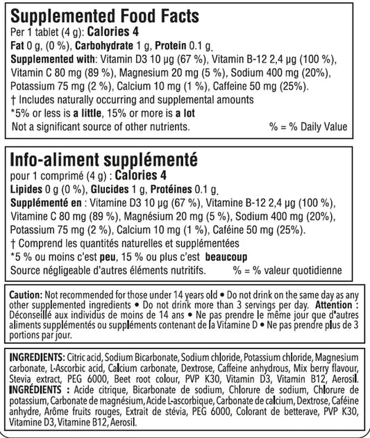 Comprimés effervescents fruits des champs + CAFÉINE de Krono Nutrition