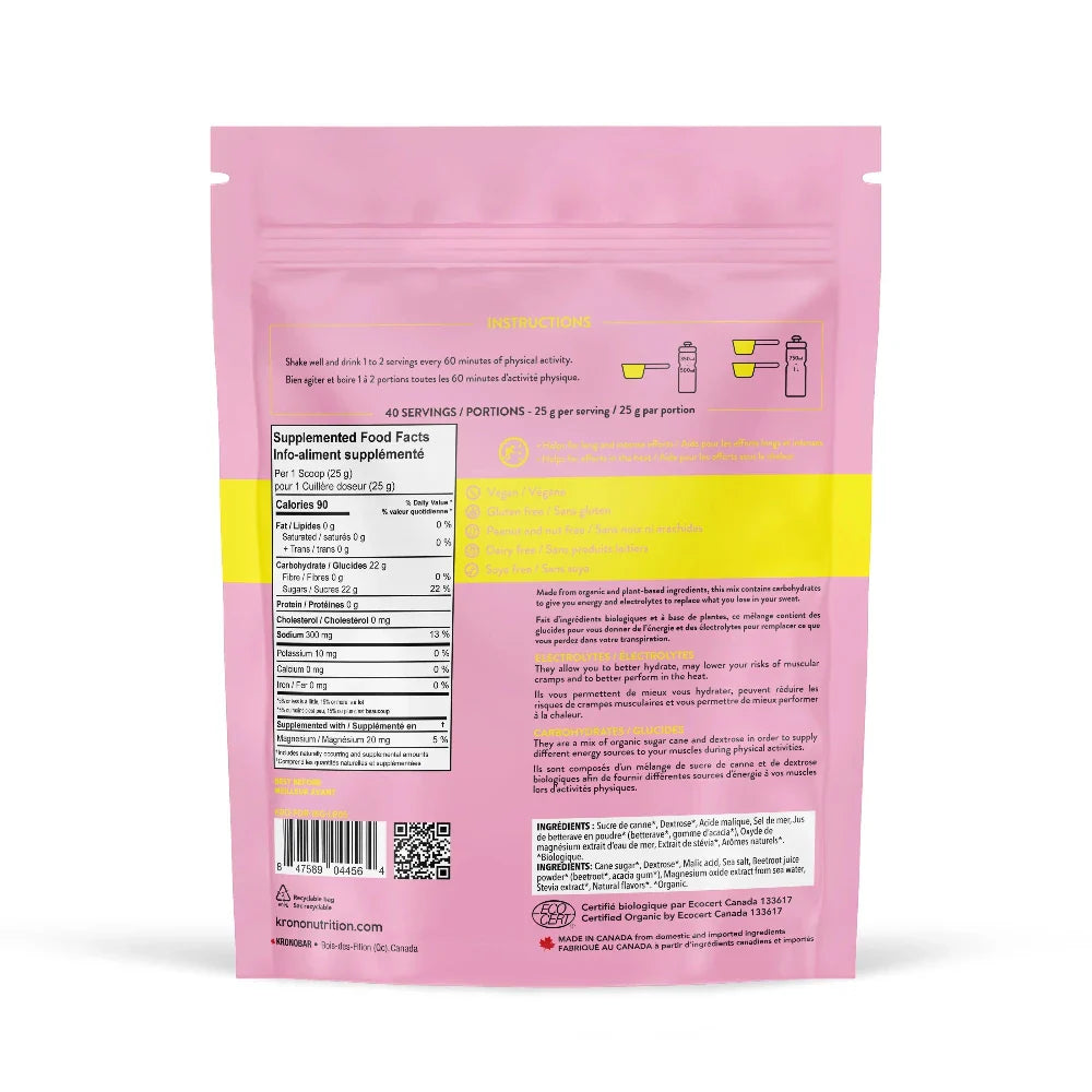 Mélange pour boisson sportive à la limonade rose de Krono Nutrition