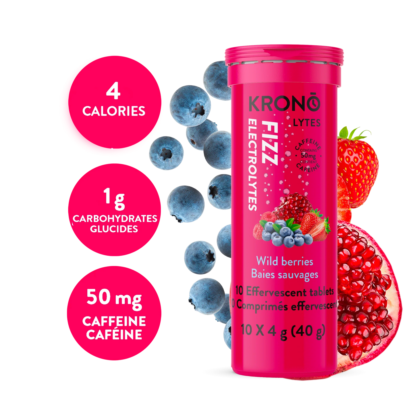 Comprimés effervescents fruits des champs + CAFÉINE de Krono Nutrition