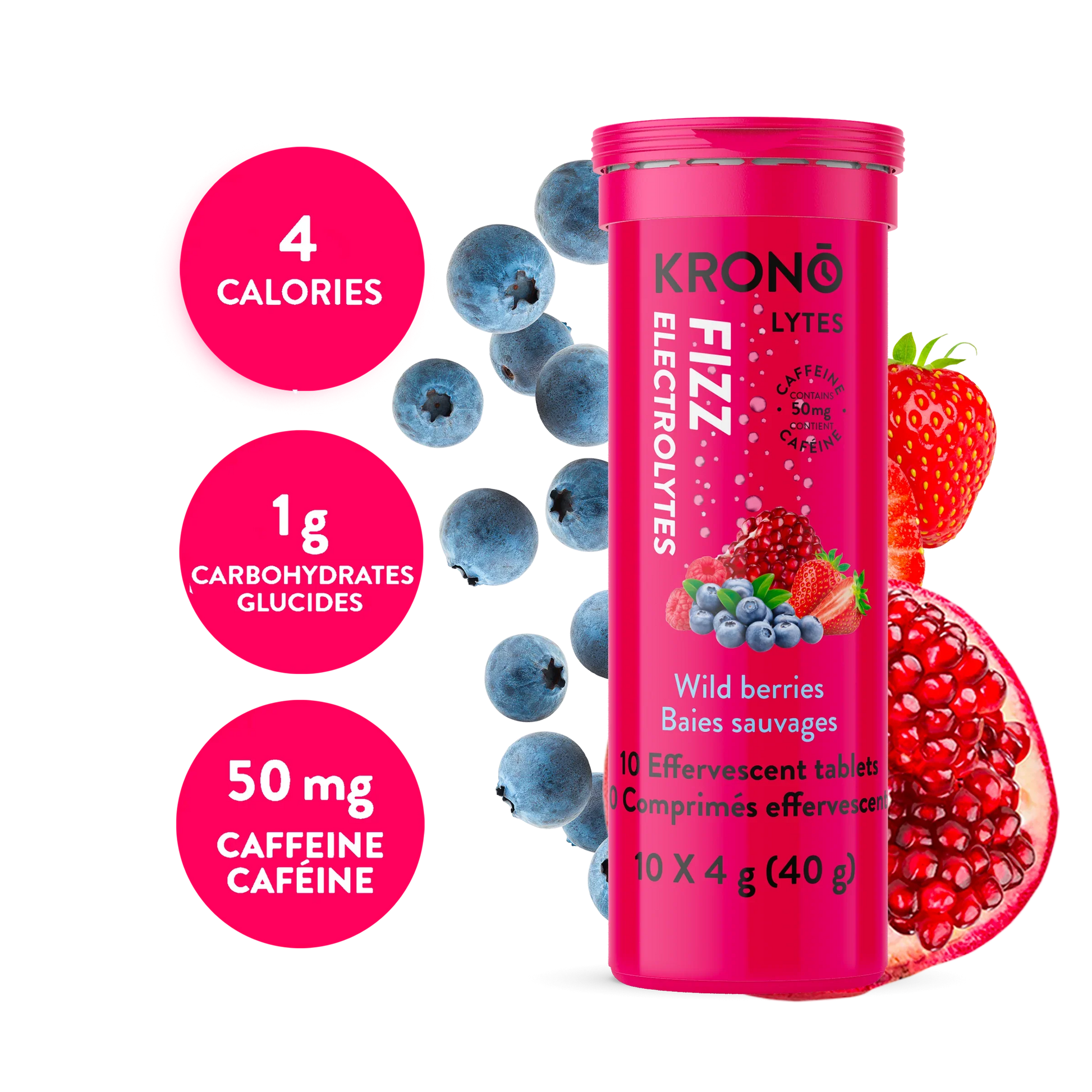 Comprimés effervescents fruits des champs + CAFÉINE de Krono Nutrition - Pagaie Québec